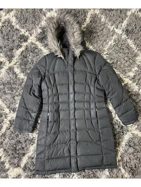 Calvin Klein Performance Women Puffer Fur Hooded Winter Coat Parka Large L Black